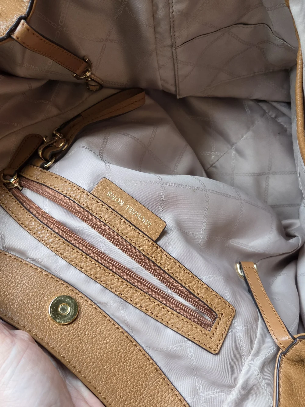 Michael Kors Cognac Pebbled Leather Shoulder Bag with Gold Hardware